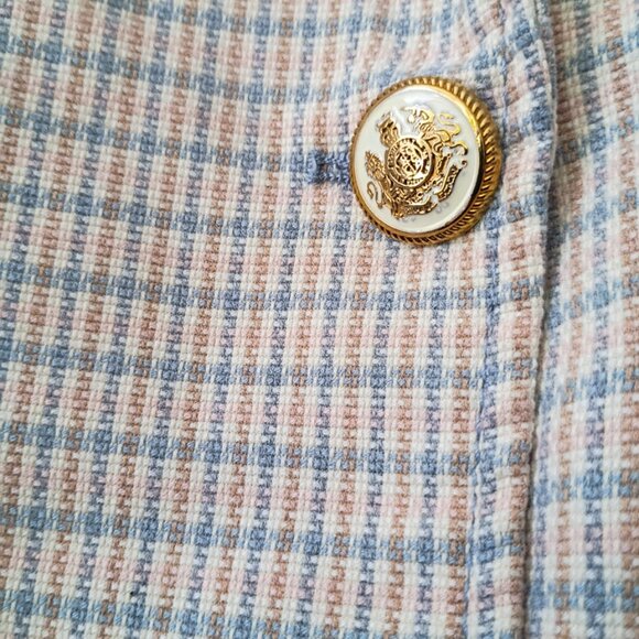 ZARA Plaid Blazer | Size S | Beige & Blue Check | Gold Button Double-Breasted - Picture 3 of 9